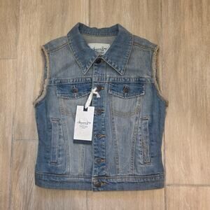 American Rag Denim Vest Womens XS Sleeveless Jean Jacket Raw Edge NWT
